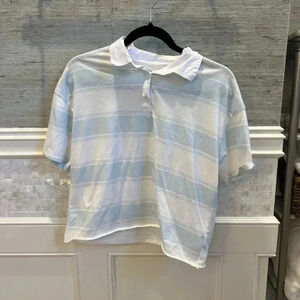Art class from target white light blue cropped polo collar shirt xl 14 16 girls